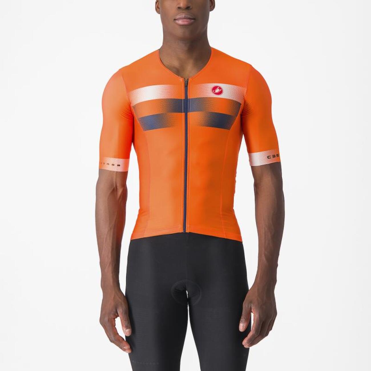 
                CASTELLI Cyklistický dres s krátkým rukávem - FREE SPEED 2 RACE - oranžová/modrá XS
            