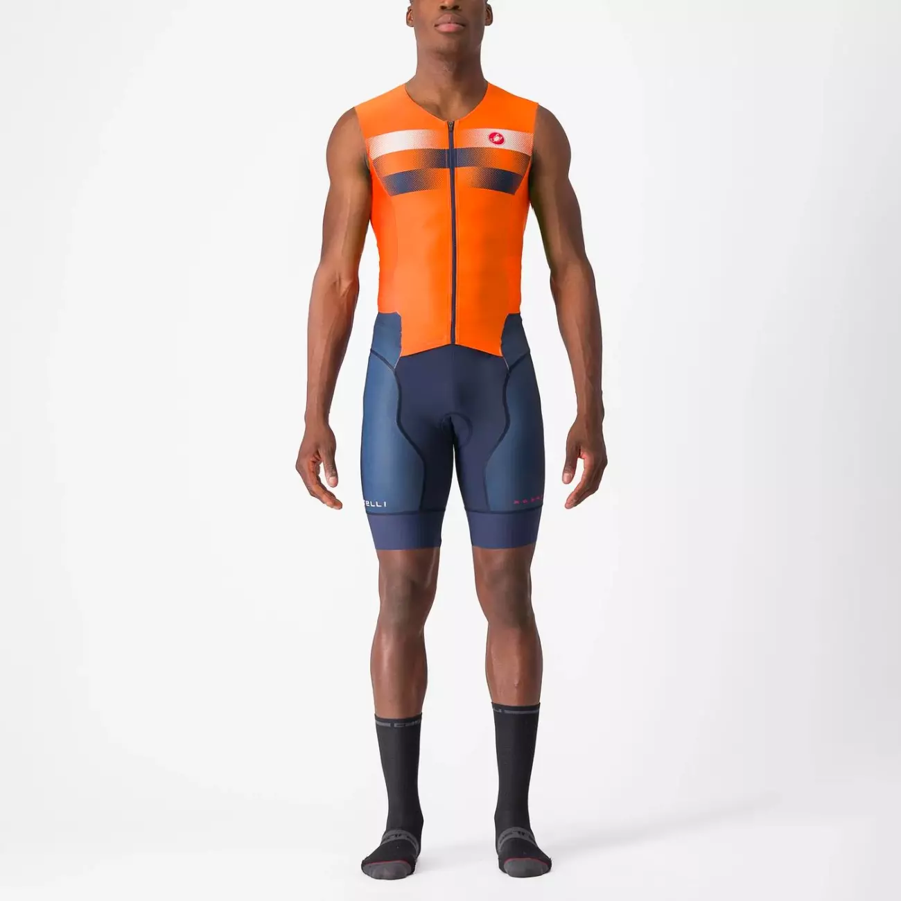 
                CASTELLI Cyklistická kombinéza - FREE SANREMO 2 - oranžová/modrá
            