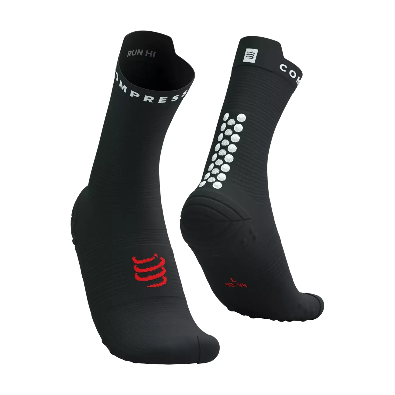 
                COMPRESSPORT Cyklistické ponožky klasické - PRO RACING  V4.0 RUN HIGH - černá/bílá 45-48
            