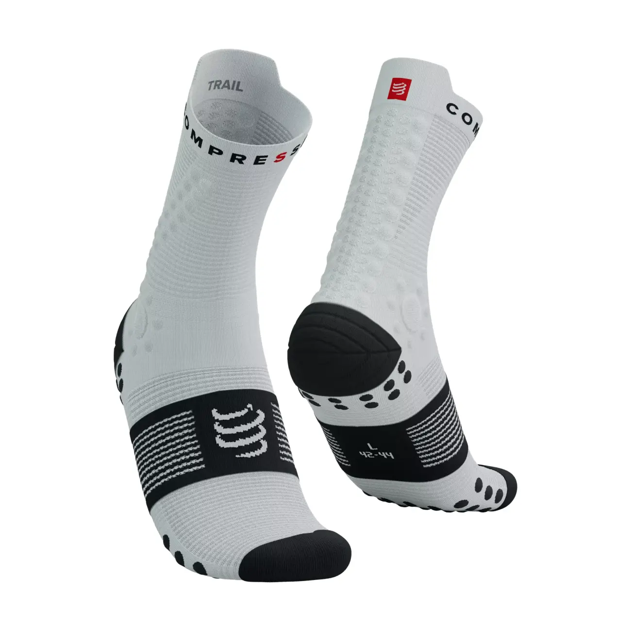 
                COMPRESSPORT Cyklistické ponožky klasické - PRO RACING V4.0 TRAIL - bílá/černá
            