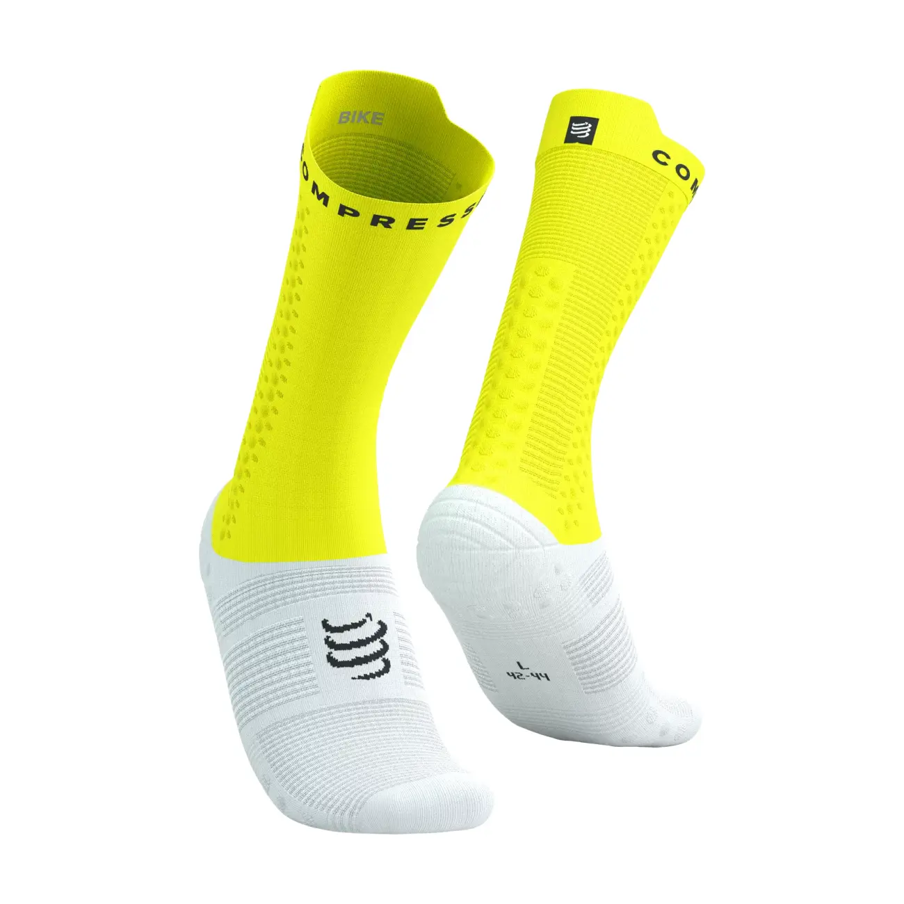 
                COMPRESSPORT Cyklistické ponožky klasické - PRO RACING V4.0 BIKE - bílá/žlutá 42-44
            